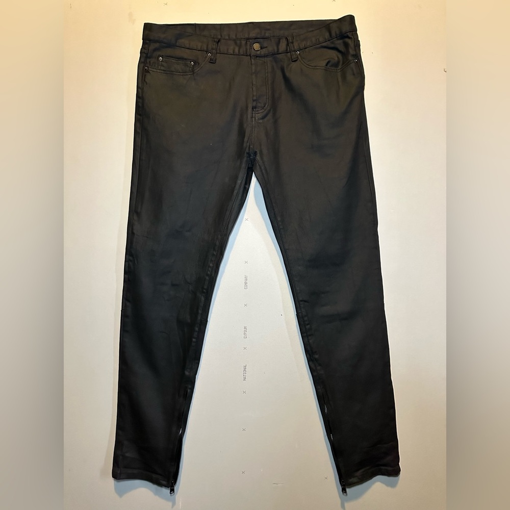 Slim denim is designed with a relaxed fit